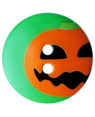 children button polyamide round shape with pumpkin print and 2 holes - Size: 15mm - Color: grün - Art.No.: 261422