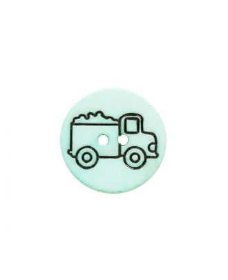 Kinderknopf mit Lastwagenmotiv und 2 Löchern - Größe:  15mm - Farbe: mint - ArtNr.: 281245