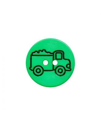 Kinderknopf mit Lastwagenmotiv und 2 Löchern - Größe:  15mm - Farbe: grün - ArtNr.: 281246