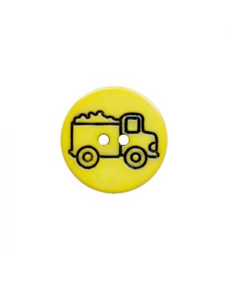 Kinderknopf mit Lastwagenmotiv und 2 Löchern - Größe:  15mm - Farbe: gelb - ArtNr.: 281248