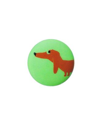 Kinderknopf Polyamid rund, bedruckt mit einem Hundemotiv und mit Öse - Größe:  15mm - Farbe: grün - ArtNr.: 281276