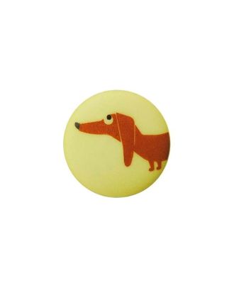 Kinderknopf Polyamid rund, bedruckt mit einem Hundemotiv und mit Öse - Größe:  15mm - Farbe: gelb - ArtNr.: 281277
