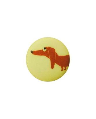 Kinderknopf Polyamid rund, bedruckt mit einem Hundemotiv und mit Öse - Größe:  15mm - Farbe: gelb - ArtNr.: 281277