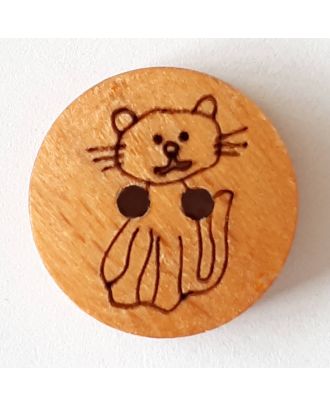 Kinderknopf Katze Pussycat aus echtem Holz - Größe: 18mm - Farbe: braun - Art.Nr. 261289