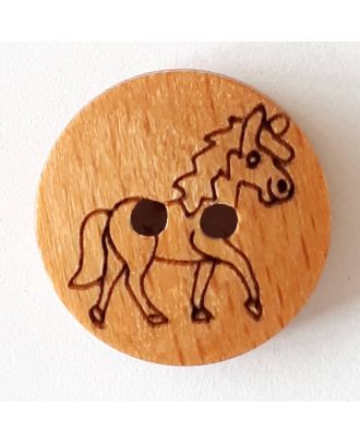 Kinderknopf hübsches Pferd aus echtem Holz - Größe: 18mm - Farbe: braun - Art.Nr. 261291