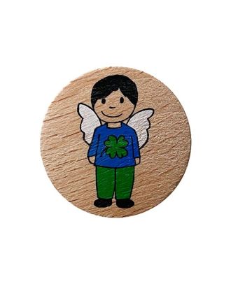 children button guardian angel boy wood with shank - Size: 18mm - Color: brown - Art.No.: 311239