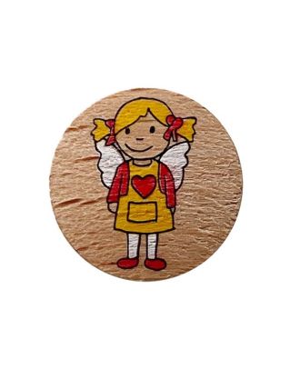 Kinderholzknopf Schutzengel Mädchen, rund mit Öse - Größe:  23mm - Farbe: braun - ArtNr.: 331316