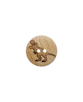 Holzknopf rund mit Dinosauriermotiv und 2 Löchern - Größe:  18mm - Farbe: braun - Art.Nr.: 281282