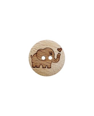 Holzknopf rund mit Elefantenmotiv und 2 Löchern - Größe:  18mm - Farbe: braun - ArtNr.: 281283