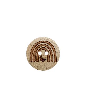 Holzknopf rund mit Regenbogenmotiv und 2 Löchern - Größe:  18mm - Farbe: braun - ArtNr.: 281285