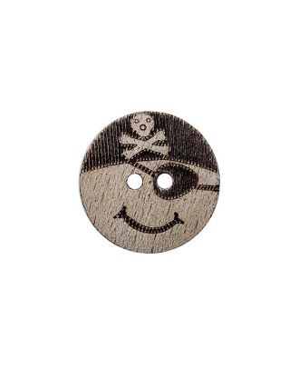 Holzknopf, rund, Piratenmotiv, 2 Löcher - Größe:  15mm - Farbe: braun - Art.Nr.: 261498