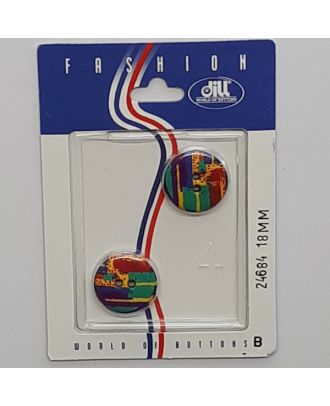 Knöpfe auf recyclebarer Karte - Polyamidknopf, rund, mehrfarbig, 2-loch - Größe:  18mm - Farbe: lila - Art.Nr.: 24684