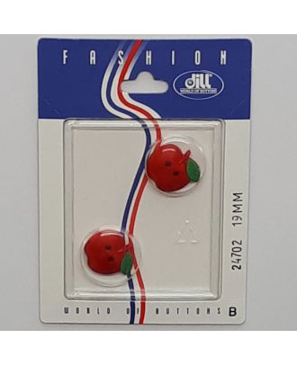 Knöpfe auf recyclebarer Karte - Kinderknopf Apfel, 2-loch, polyamide - Größe:  19mm - Farbe: rot - Art.Nr.: 24702