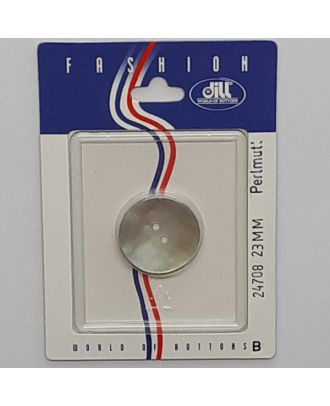 Knöpfe auf recyclebarer Karte - Perlmuttknopf, rund, 2-loch - Größe:  23mm - Farbe: hellgrau - Art.Nr.: 24708