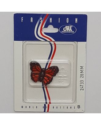 Knöpfe auf recyclebarer Karte - Kinderknopf Schmetterling, 2-loch, Polyamid - Größe:  28mm - Farbe: braun/rot - Art.Nr.: 24733
