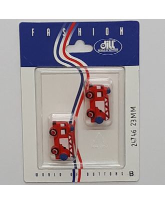 Knöpfe auf recyclebarer Karte - Kinderknopf Feuerwehrauto, Öse, Polyamid - Größe:  23mm - Farbe: rot - Art.Nr.: 24746