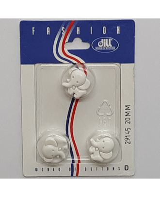 Knöpfe auf recyclebarer Karte - Kinderknopf Elefant - Größe:  20mm - Farbe: weiss - Art.Nr.: 29145
