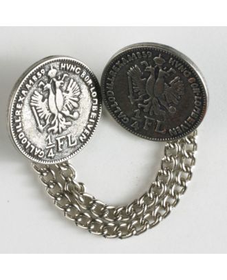 Münzenknopf, vollmetall mit Kettchen, Gallodillrexa’a 1859 HVNC-Münze - Größe: 23mm - Farbe: altsilber - Art.Nr. 450037