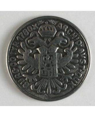 Vollmetallknopf, bekrönter Doppeladler mit Wappenschild  - Größe: 18mm - Farbe: altsilber - Art.Nr. 230536