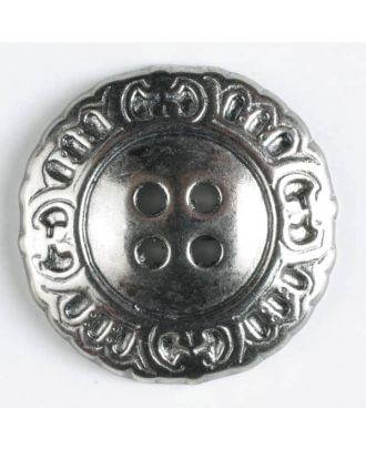 Vollmetallknopf mit schnörkeligem Rand und 4 Löchern - Größe: 23mm - Farbe: altsilber - Art.Nr. 330171