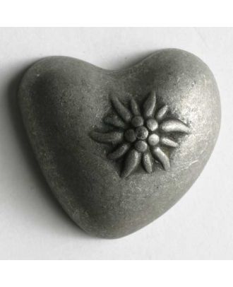 Heart button, full metal - Size: 18mm - Color: antique tin - Art.No. 290472