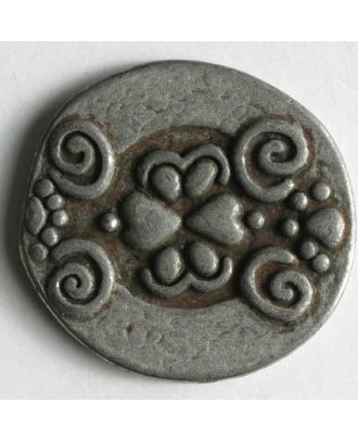 Vollmetallknopf, antik, mit Herzen und Schnörkel - Größe: 23mm - Farbe: altzinn - Art.Nr. 330343