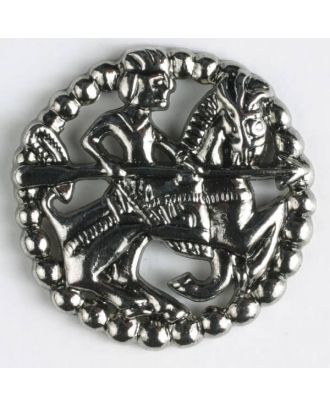 Vollmetallknopf in antikem Stil mit bewaffnetem Reiter zu Pferd und Öse - Größe: 35mm - Farbe: altsilber - Art.Nr. 370334