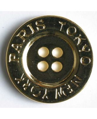 Vollmetallknopf, Paris–Tokyo–New York, 4-Loch - Größe: 23mm - Farbe: gold - Art.Nr. 340447