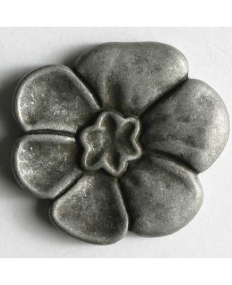 Flower button, full metal - Size: 18mm - Color: antique tin - Art.No. 290535