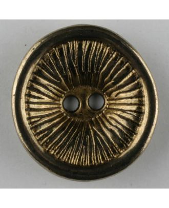 Vollmetallknopf rund, mit Sonnenstrahlen und hochgezogenem Rand, 2 Loch - Größe: 28mm - Farbe: altgold - Art.Nr. 380323