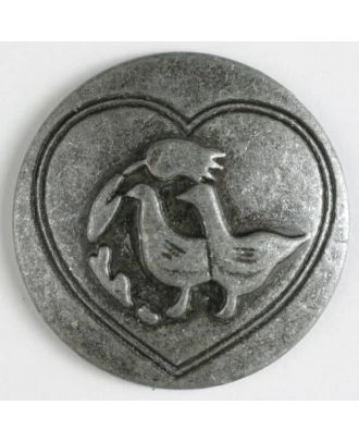 Vollmetallknopf mit glücklichen Enten in eingefrästem Herz, mit Öse - Größe: 30mm - Farbe: altzinn - Art.Nr. 370204