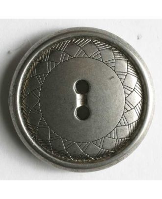 Vollmetallknopf mit feinen Eingravierungen im Randbereich und 2 Löchern- Größe: 18mm - Farbe: mattsilber - Art.Nr. 290572