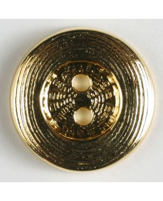 edler Vollmetallknopf mit breitem Rand, gerillter Oberfläche und 2 Löchern - Größe: 15mm - Farbe: echt vergoldet - Art.Nr. 260941