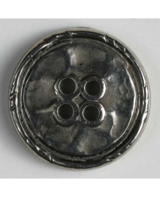 Vollmetallknopf, Rand mit Einkerbungen, 4-Loch - Größe: 15mm - Farbe: altsilber - Art.Nr. 241078