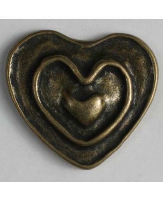 Heart button, full metal - Size: 18mm - Color: antique brass - Art.No. 290662