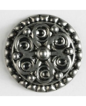 Vollmetallknopf mit dekorativem Muster und gepunkteter Einfassung, mit Öse - Größe: 19mm - Farbe: altsilber - Art.Nr. 310598