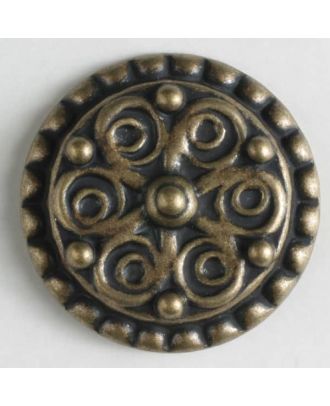 Vollmetallknopf mit dekorativem Muster und gepunkteter Einfassung, mit Öse - Größe: 28mm - Farbe: altmessing - Art.Nr. 370370