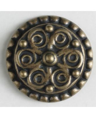 Vollmetallknopf mit dekorativem Muster und gepunkteter Einfassung, mit Öse - Größe: 19mm - Farbe: altmessing - Art.Nr. 310599