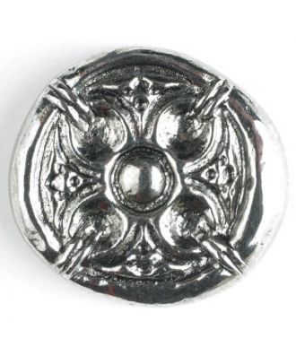 Vollmetallknopf, antik anmutendes reliefartiges Motiv mit Öse - Größe: 30mm - Farbe: altsilber - Art.Nr. 370385