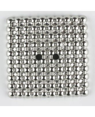 Vollmetallknopf, mit noblen „Perlen“ bestückt, quadratisch, 2 loch - Größe: 48mm - Farbe: silber - Art.Nr. 450183