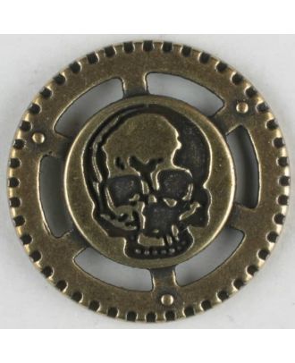 Steampunk Knopf Totenkopf mit Öse - Größe: 23mm - Farbe: altmessing - Art.Nr. 331081