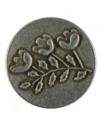 Vollmetallknopf mit Blumen und Öse - Größe: 15mm - Farbe: altzinn - Art.Nr. 281150