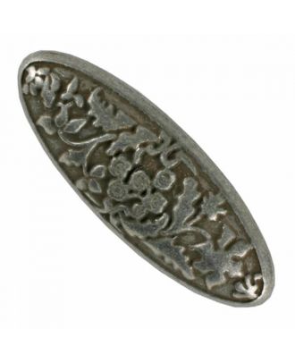 ovale Vollmetallknopf mit Blumen und Öse - Größe: 18mm - Farbe: altzinn - Art.Nr. 311047