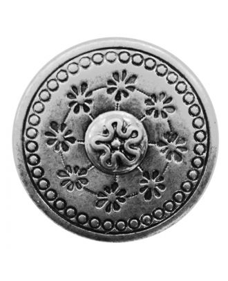 full metal button with floral design and shank - Size: 15mm - Color: altsilber - Art.No.: 281207
