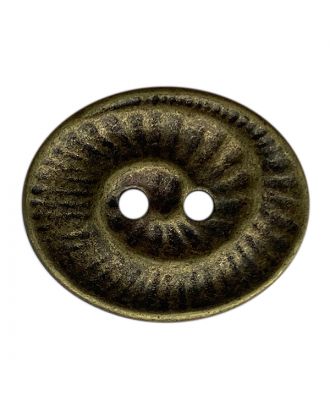 Vollmetallknopf oval mit 2 Löchern - Größe:  23mm - Farbe: altmessing - ArtNr.: 341401