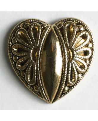 Heart button, full metal - Size: 15mm - Color: antique gold - Art.No. 260628