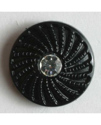 Knopf mit fächerförmigem Muster und kleinem Straßstein - Größe: 11mm - Farbe: schwarz - Art.Nr. 330589
