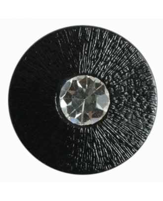 Knopf mit gehämmerter Oberfläche und kleinem Straßstein - Größe: 18mm - Farbe: schwarz - Art.Nr. 370277