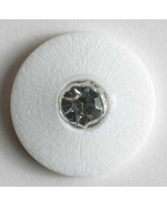 Knopf mit gehämmerter Oberfläche und kleinem Straßstein - Größe: 18mm - Farbe: weiß - Art.Nr. 370276