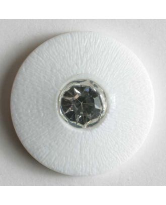 Knopf mit gehämmerter Oberfläche und kleinem Straßstein - Größe: 18mm - Farbe: weiß - Art.Nr. 370276